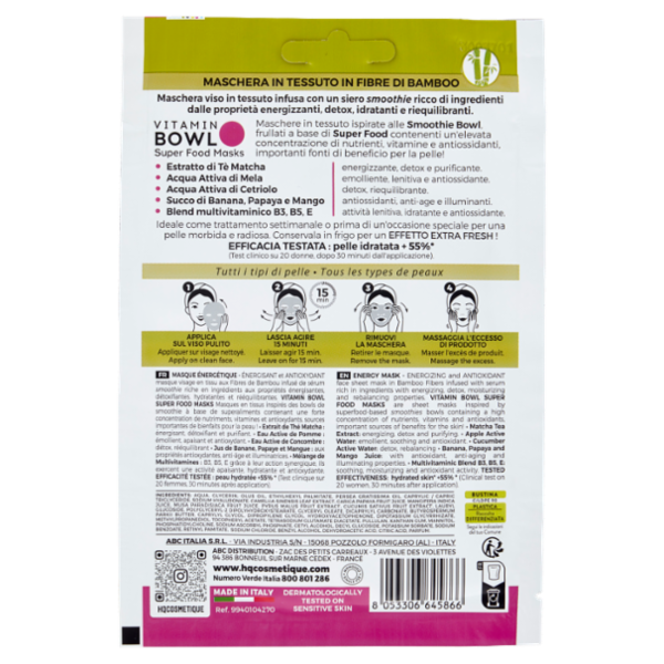 HQ Ingredients Maschera Energy te Matcha - Mela - Cetriolo - Banana