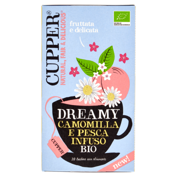 CUPPER Infuso Biologico Camomilla e Pesca, Tisana Rilassante Fruttata e Delicata, 20 Bustine 30 g
