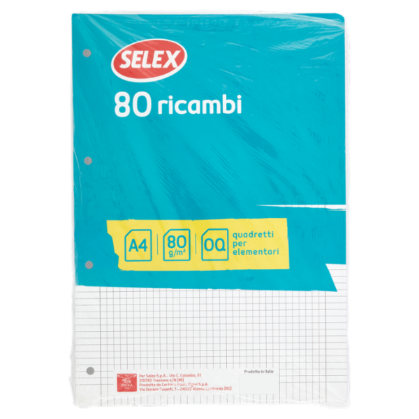 Selex Ricambio Bianco Quaxima Formato A4 80 Fogli Rinforzati 80 g Quadretti 5 mm con Margine