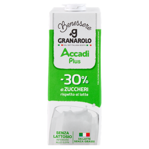 Granarolo Benessere Accadì Plus -30% di Zuccheri Senza Lattosio da Latte Senza Grassi 1 L