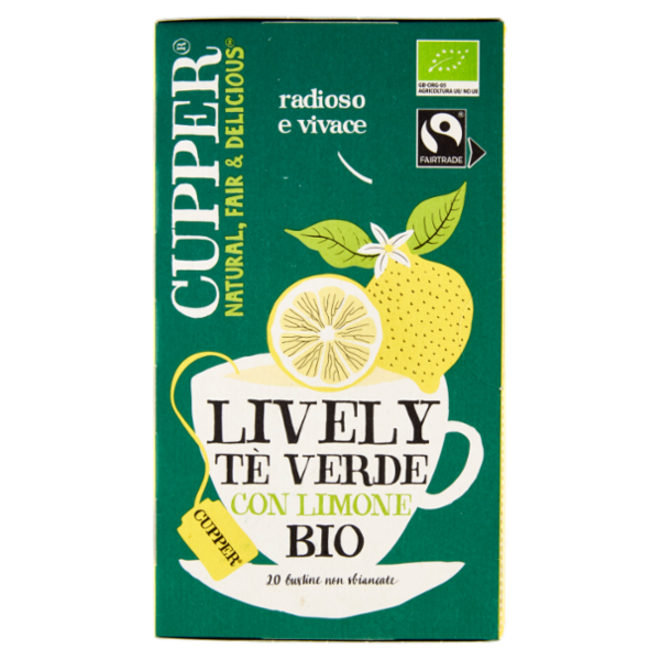 CUPPER Tè Verde con Limone Biologico e Fairtrade, Tè Leggero, 20 Bustine 35 g