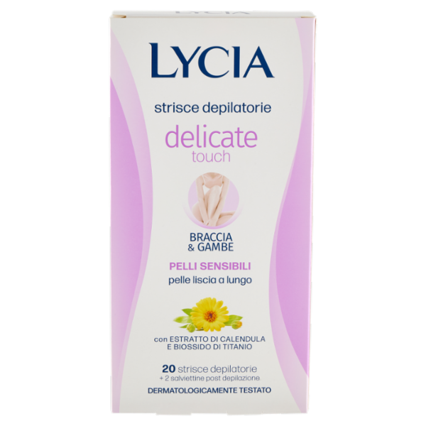 Lycia delicate touch strisce depilatorie Braccia & Gambe Pelli Sensibili 20 strisce + 2 salviettine