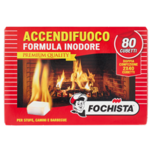 Fochista Accendifuoco Formula Inodore Premium Quality Per Stufe, Camini e Barbecue Cubetti 2 x 40 Pz
