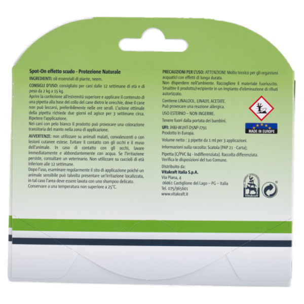 Vitakraft Spot-on Effetto Scudo Per cani di taglia piccola con peso da 2 a 15 kg 3 pezzi da 1 ml