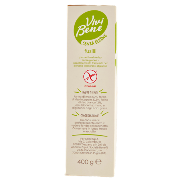Vivi Bene Senza Glutine Pasta di Mais e Riso Fusilli Senza Glutine 400 g