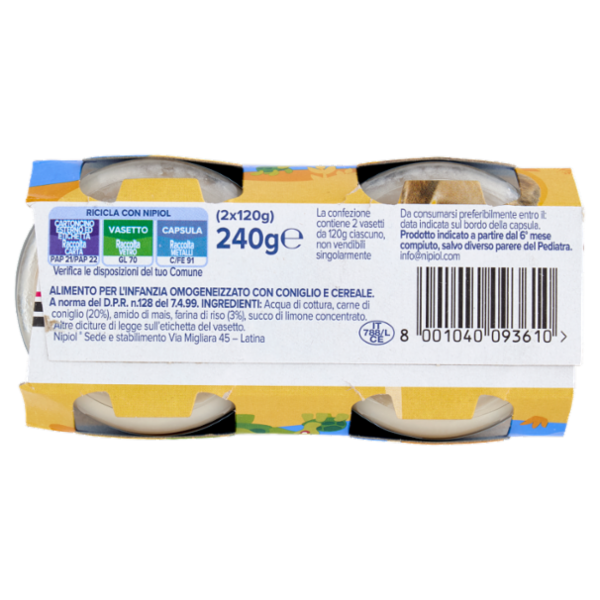 nipiol coniglio omogeneizzato con carne e cereale 2 x 120 g