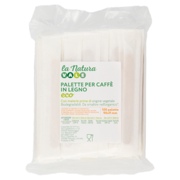 Vale La Natura Palette per Caffè in Legno Biodegradabili Imbustate Singolarmente 100 pezzi