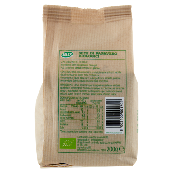 Selex Semi di Papavero Biologici 200 g