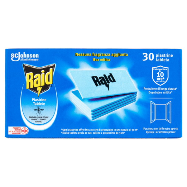 Raid Piastrine Antizanzare Comuni e Tigre, Azione prolungata, Ricarica 30 pezzi