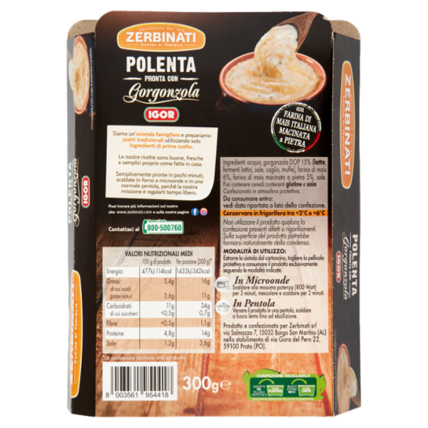 Zerbinati Polenta Pronta con Gorgonzola Igor 300 g