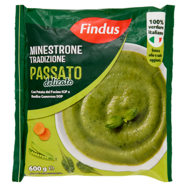 Findus Minestrone Tradizione Passato Delicato con Patate del Fucino IGP e Basilico Genovese DOP 600g