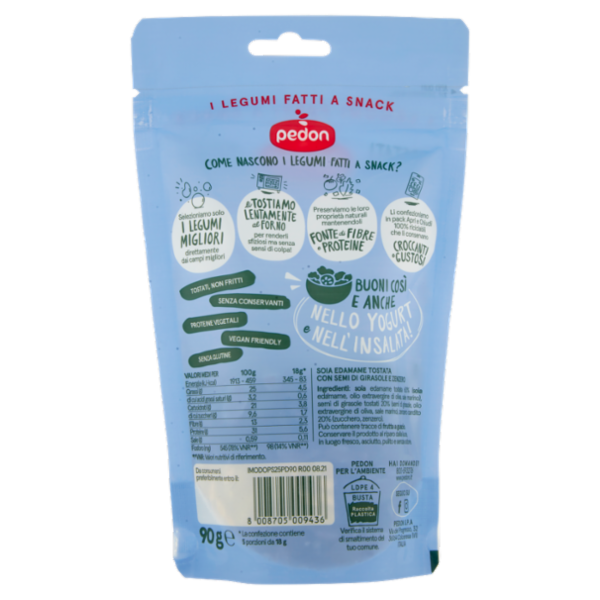 pedon I Legumi Fatti a Snack Edamame & Zenzero con Semi di Girasole 90 g