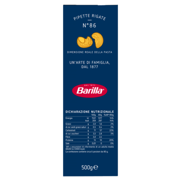 Barilla Pasta Pipette Rigate n.86 500g