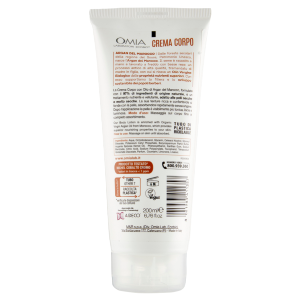 Omia Laboratori Ecobio Crema Corpo argan del Marocco Nutriente Vellutante 200 ml