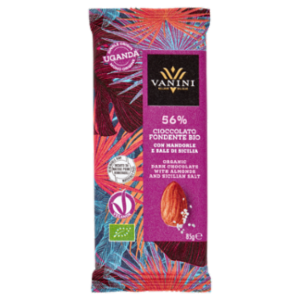 Vanini Mono Origine Uganda 56% Cioccolato Fondente Bio Con Mandorle e Sale Di Sicilia 85 g