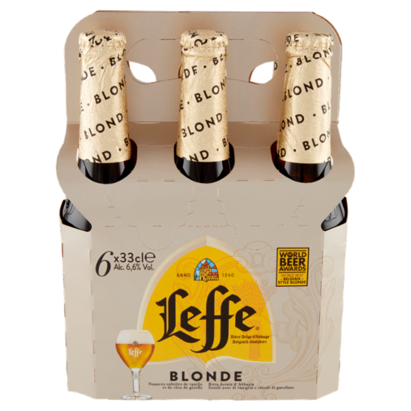 LEFFE BLONDE Birra bionda belga d'abbazia doppio malto bottiglia 6x33cl