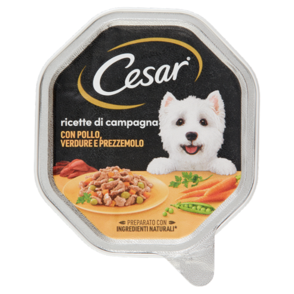 Cesar Ricette di Campagna Cibo Umido Cane in Vaschetta con Pollo, Verdurine e Prezzemolo 150 g