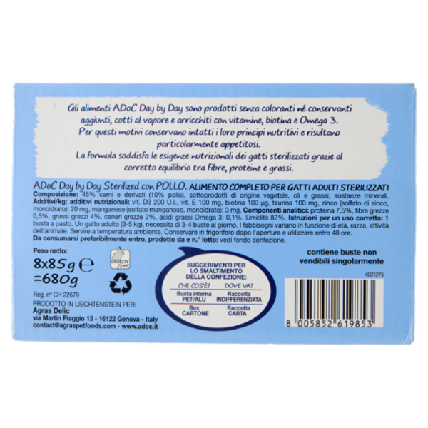 ADoC Day by Day per Gatti Sterilizzati con Pollo 8 x 85 g