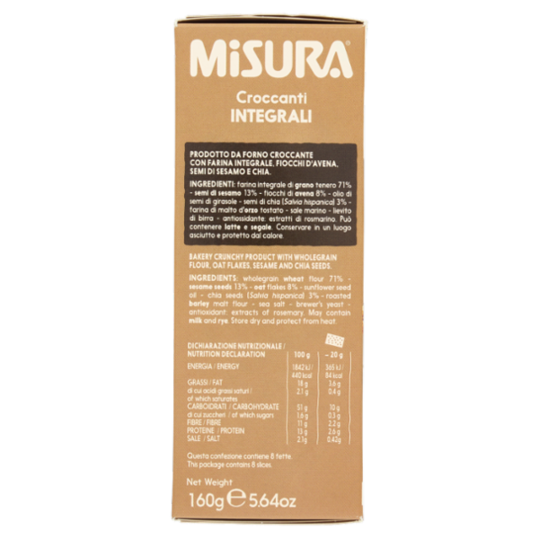 Misura Fibrextra Croccanti Integrali con Semi di Sesamo, Fiocchi d'Avena e Chia 160 g