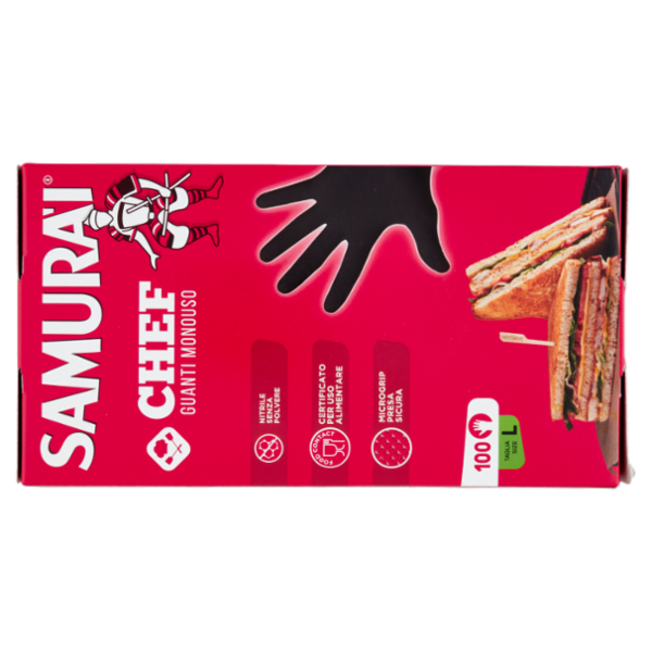 Samurài Chef Guanti Monouso Taglia L Nitrile Senza Polvere 100 pz