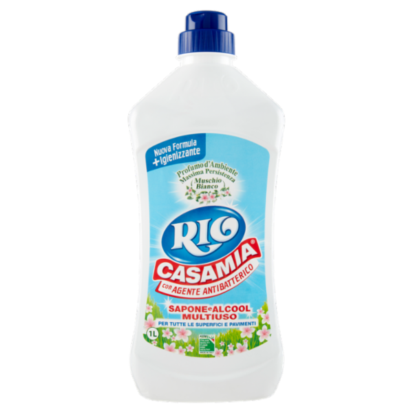 Rio Casamia con Agente Antibatterico Sapone Sapone e Alcool Multiuso Muschio Bianco 1000 ml