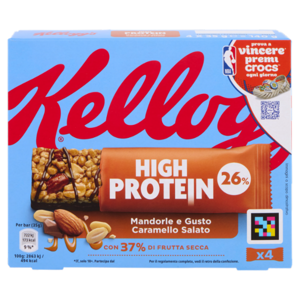 Kellogg's High Protein 26% Mandorle e Gusto Caramello Salato 4 x 35 g