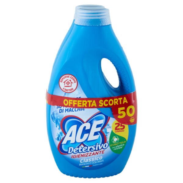 Ace Detersivo Liquido Classico Igienizzante 2 x 25 Lavaggi 2 x 1375 ml