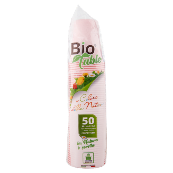 Bio Table i colori della natura Bicchieri 20 cl Compostable Rosa 50 pz