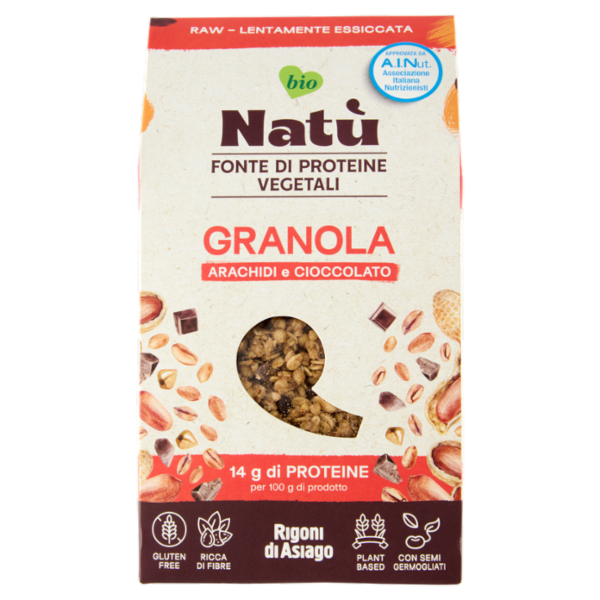 Rigoni di Asiago Natù Fonte di Proteine Vegetali Granola Arachidi e Cioccolato bio 250 g
