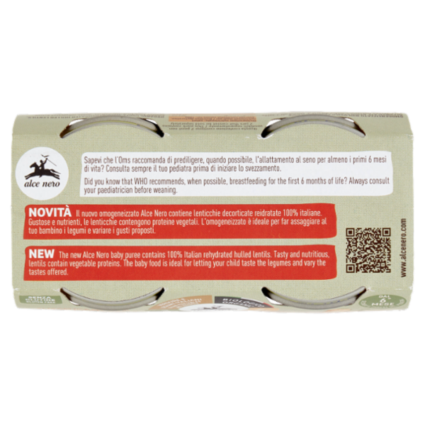 alce nero Omogeneizzato di Lenticchie, Carote e Zucca 2 x 80 g