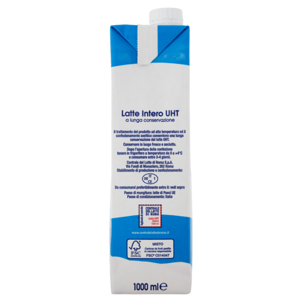 Centrale del Latte di Roma Latte UHT a Lunga Conservazione Intero 1000 ml