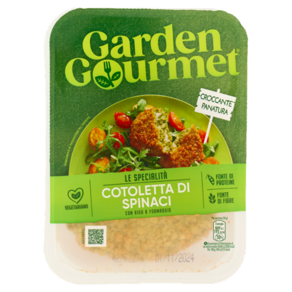 GARDEN GOURMET Cotoletta di Spinaci Vegetariana con Riso e Formaggio 2 pezzi 180g