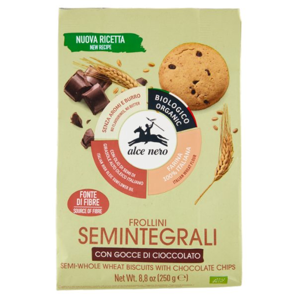 alce nero Frollini Semintegrali con Gocce di Cioccolato 250 g