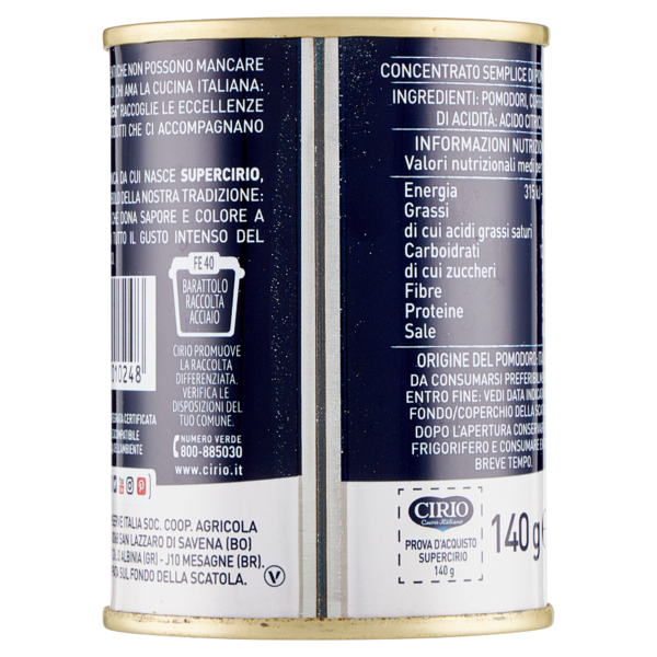 Cirio I Classici dal 1856 Supercirio Concentrato Semplice di Pomodoro 140 g