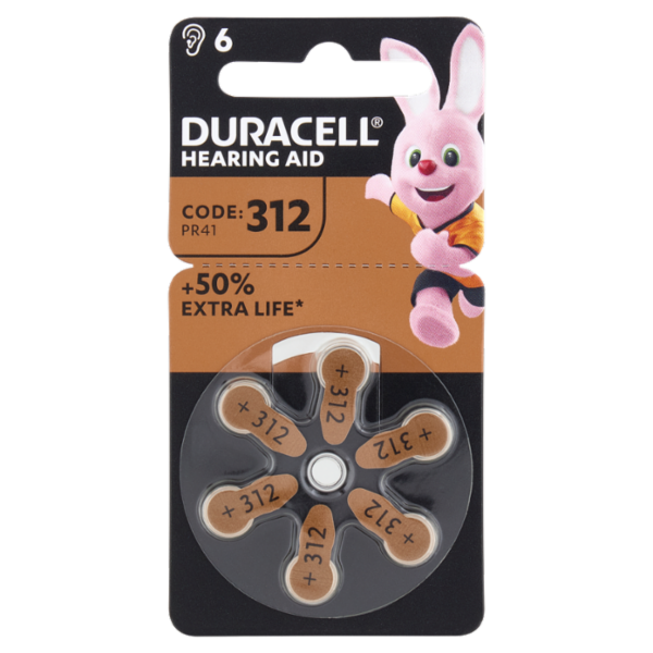 Duracell Hearing Aid Batteries 312 PR41 1.45V Marrone 6 pz