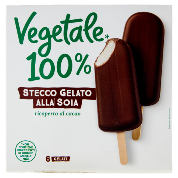 Vegetale 100% 6 Stecchi di Gelato alla Soia Ricoperti di Cioccolato Fondente 300 g