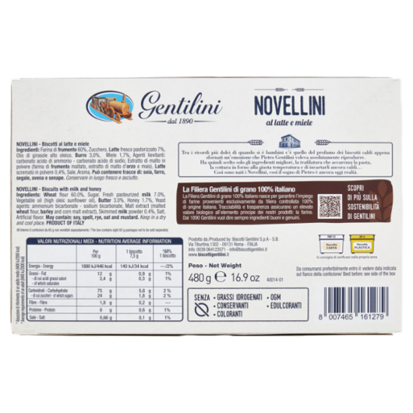Gentilini Novellini al latte e miele 8 x 60 g