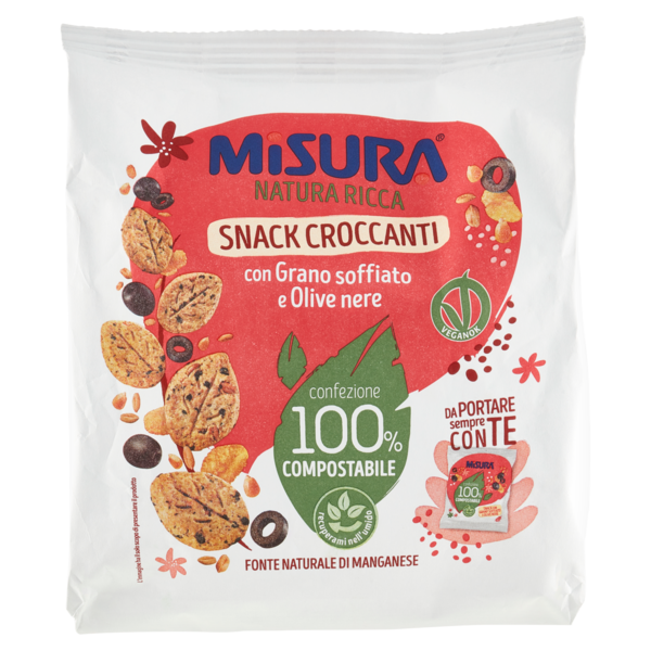 Misura Natura Ricca Snack Croccanti con Grano soffiato e Olive nere 7 x 32 g