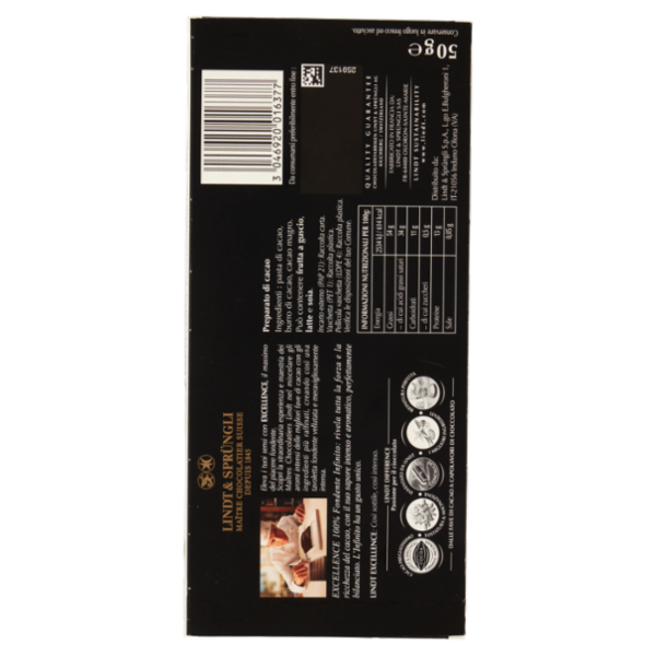 Lindt Excellence Tavoletta Cioccolato Fondente 100% 50 g