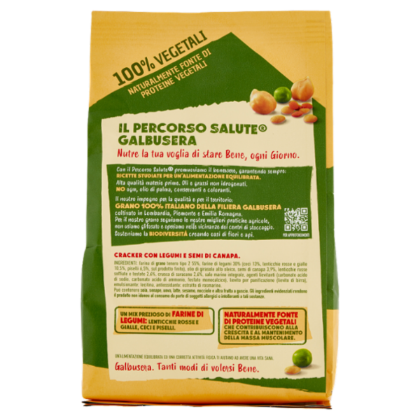 Galbusera Protein-G Cracker con farine di legumi, semi di canapa e lenticchie rosse 200 g