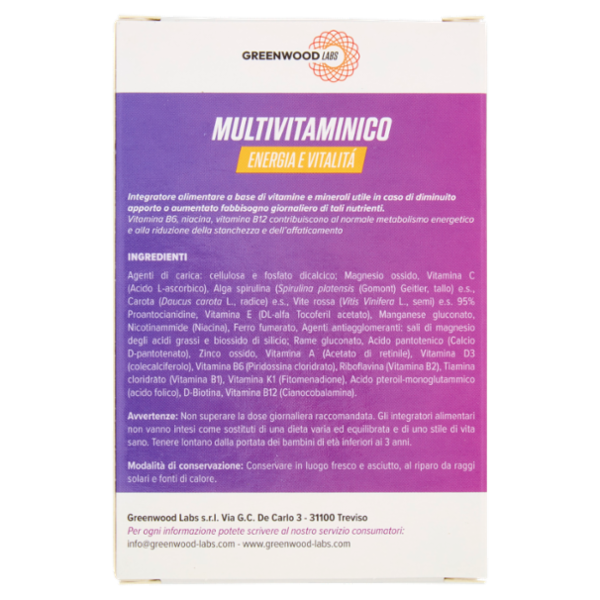 Greenwood Labs Multivitaminico Energia e Vitalità 30 Compresse 36 g