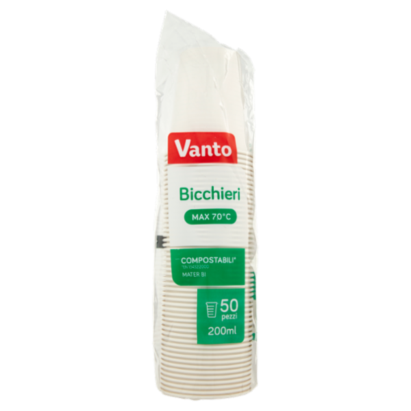 Vanto Bicchieri in Mater Bi Biodegradabili e Compostabili Ecologici 200 cc 50 pezzi