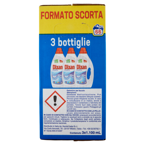 DIXAN Liquido Classico 3x22=66 Lavaggi 3 x 1.100 ml
