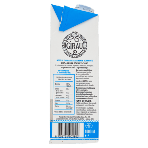 Girau Latte di Capra Parzialmente Scremato 1000 ml