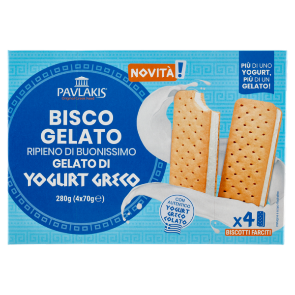 Pavlakis Bisco Gelato Ripieno di Buonissimo Gelato di Yogurt Greco 4 x 70 g
