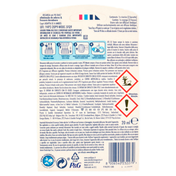 Ambi Pur Profumatore per Ambienti 3Volution, Deodorante, Freschezza di Capri, Ricarica 20ml