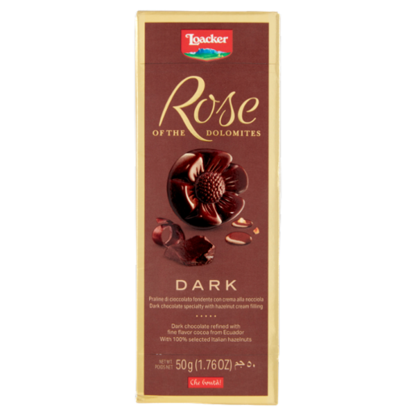 Loacker Rose of the Dolomites Dark Noir Praline di cioccolato fondente con crema alla nocciola 50g
