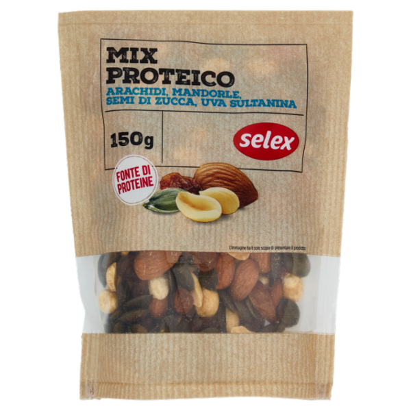 Selex Frutta Secca Mix Proteico Arachidi, Mandorle, Semi di Zucca e Uva Sultanina 150 g