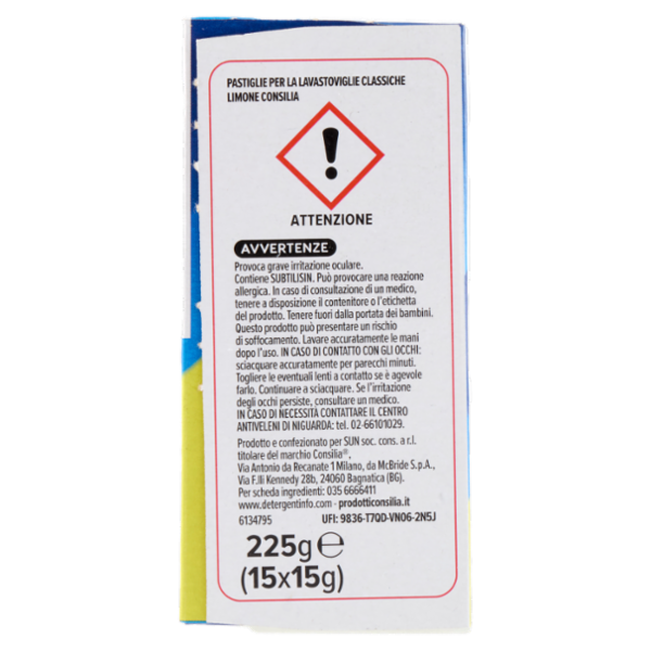 Consilia Detersivo per Lavastoviglie Pastiglie Bistrato al Limone 15x15 g