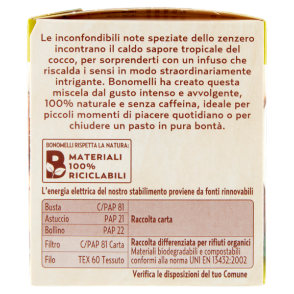Bonomelli Infusi Gustosi 100% Naturali Cocco e Zenzero 10 filtri 20 g